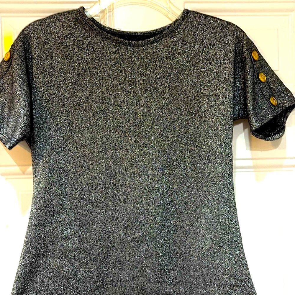 Silver Black Blouse with Golden Buttons
